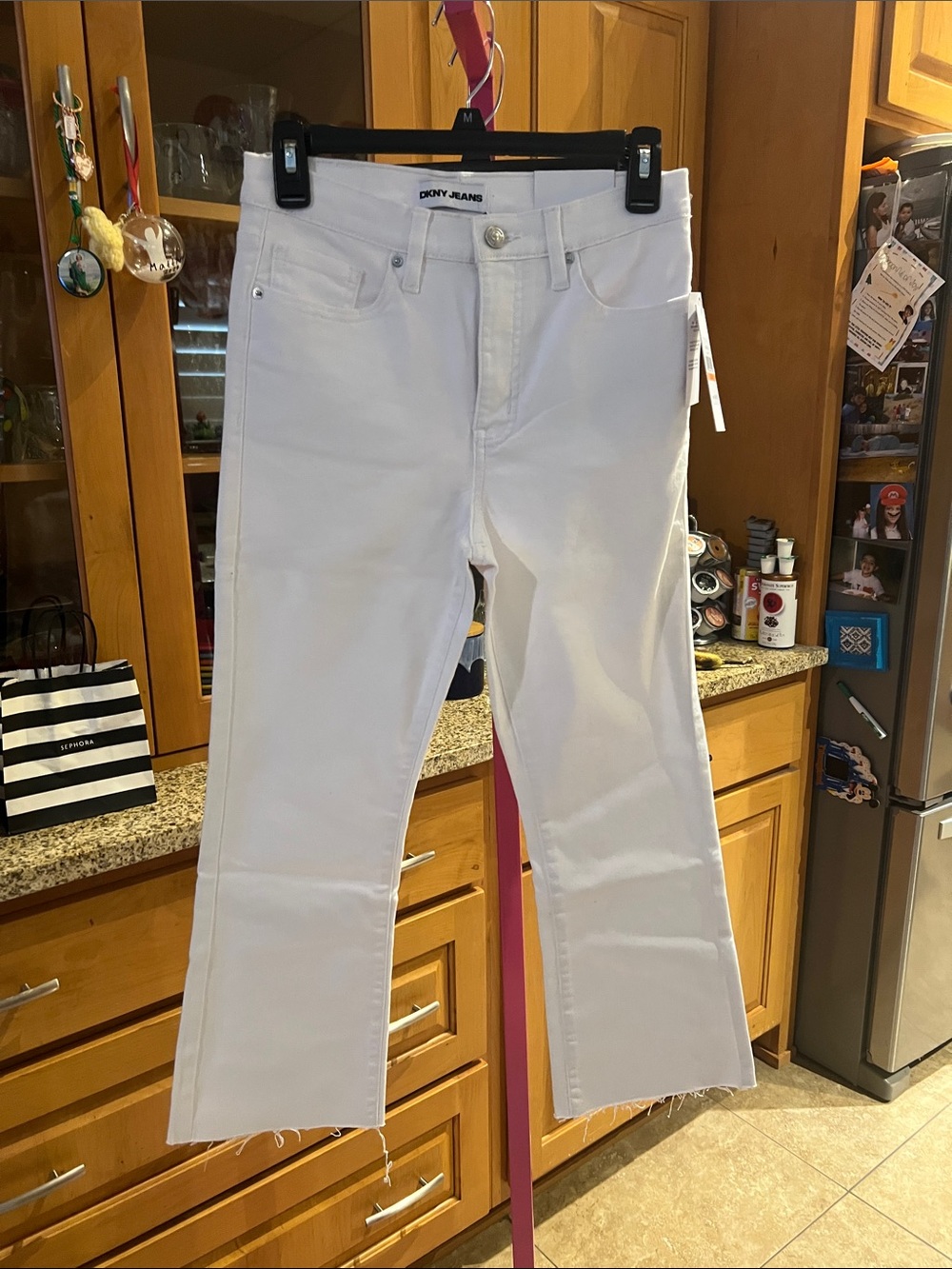 DKNY White High-Rise Cropped Flare Jeans